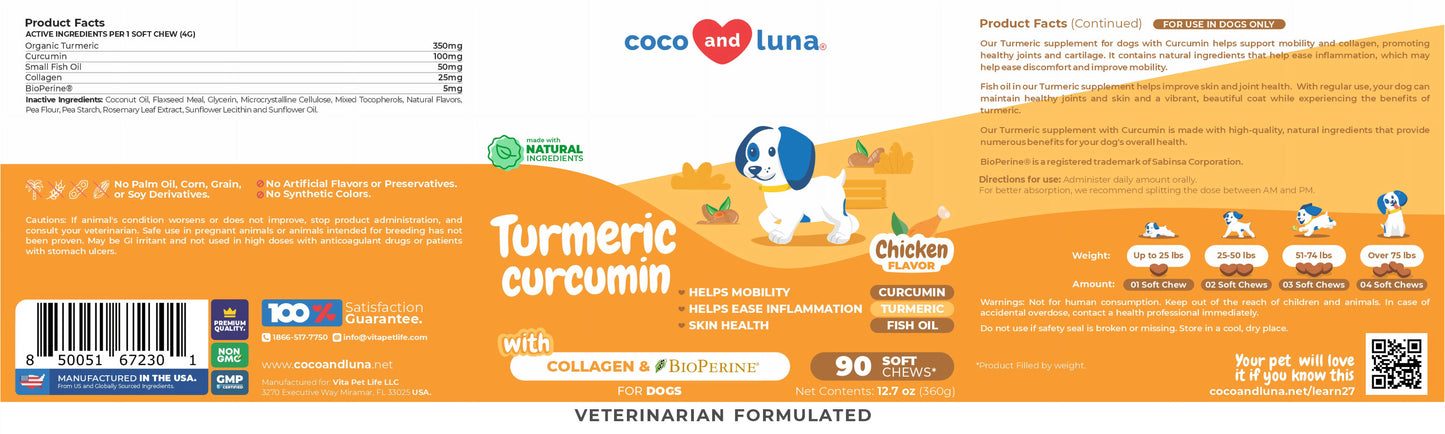 Turmeric for Dogs - Antiinflammatory - 90 Soft Chews